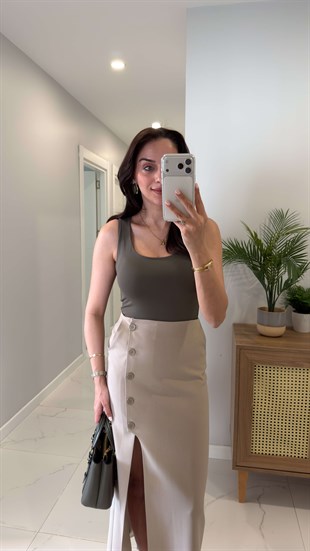 Dlvin Nidrot Haki Kalın Askılı Poliamid Atlet