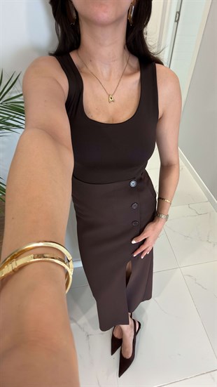 Dlvin Nidrot Koyu Kahve Kalın Askılı Poliamid Atlet