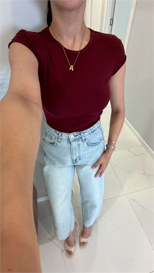 Dlvin Niss Açık Bordo Bisiklet Yaka Basic Tişört