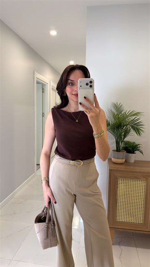 Dlvin Peris Kahve Kayık Yaka Drapeli Bluz