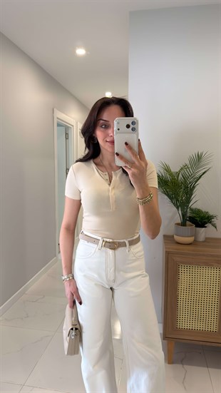 Dlvin Siras Taş Çıtçıt Düğmeli Kısa Kol Bluz