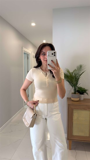 Dlvin Siras Taş Çıtçıt Düğmeli Kısa Kol Bluz