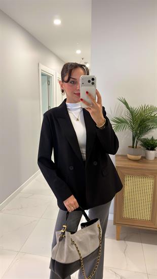 Dlvin Terra Siyah İki Düğmeli Blazer Ceket