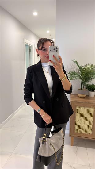Dlvin Terra Siyah İki Düğmeli Blazer Ceket