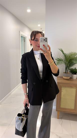Dlvin Terra Siyah İki Düğmeli Blazer Ceket