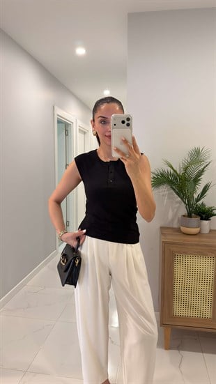 Dlvin Zoos Siyah Düğmeli Kolsuz Bluz