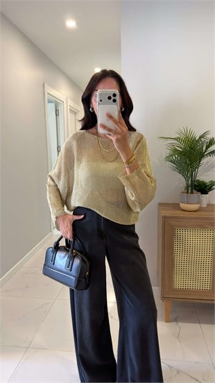 Dolex Gold Yarasa Kol Simli Triko