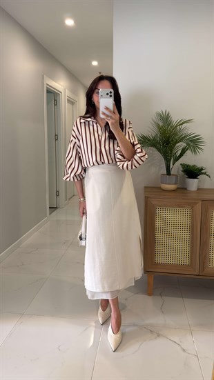 Dolles Bej Şifon Garnili Etek