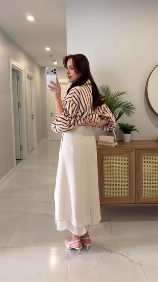 Dolles Bej Şifon Garnili Etek