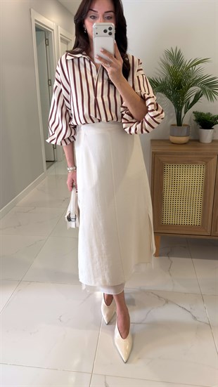 Dolles Bej Şifon Garnili Etek