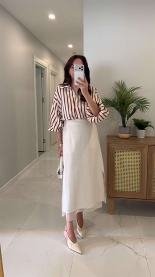 Dolles Bej Şifon Garnili Etek