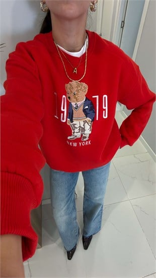 Dolted Kırmızı Teddy Baskılı Sweat