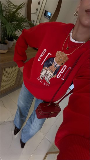 Dolted Kırmızı Teddy Baskılı Sweat