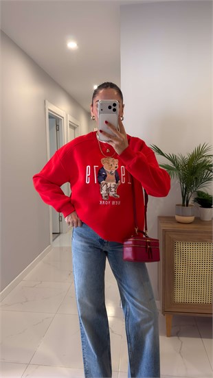 Dolted Kırmızı Teddy Baskılı Sweat