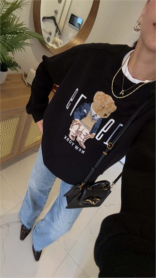 Dolted Siyah Teddy Baskılı Sweat