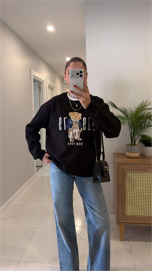 Dolted Siyah Teddy Baskılı Sweat