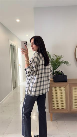 Donitta Krem Ekoseli Gömlek