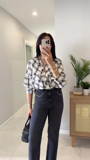 Donitta Krem Ekoseli Gömlek