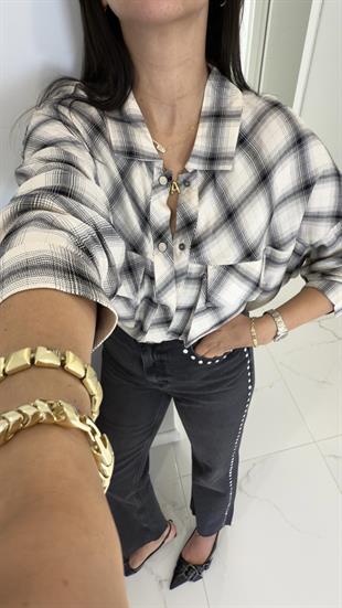 Donitta Krem Ekoseli Gömlek