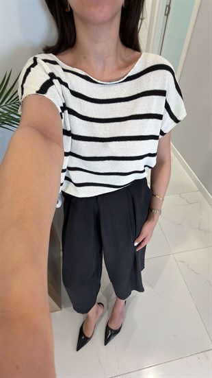Dorres Ekru Siyah Çizgili Triko