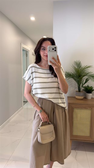 Dorres Ekru Yeşil Çizgili Triko