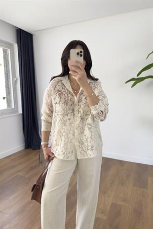 Dosi Krem Transparan Dantel Detaylı Gömlek