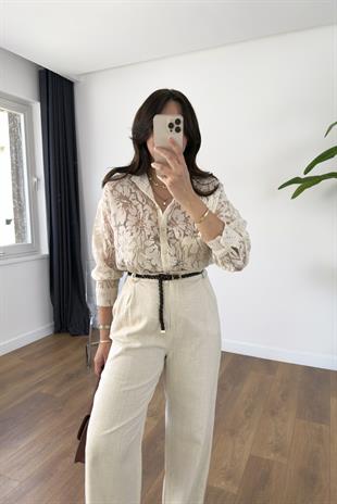 Dosi Krem Transparan Dantel Detaylı Gömlek