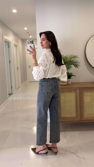 Dotre Koyu Mavi Tint Ekstra Yüksek Bel Kemerli Jean
