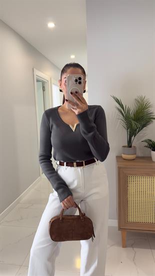 Dunsa Füme V Gold Toka Detaylı Triko