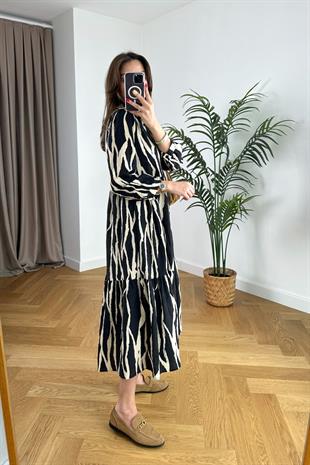 ZR Siyah Desenli Maxi Elbise