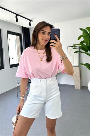 Mole ZR Şeker Pembe Bisiklet Yaka Tişört
