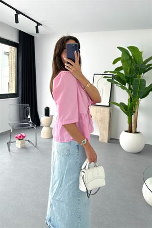 Lonte Pembe Bağlama Detaylı Bluz