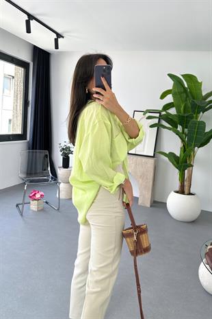 Oxi Neon Yeşili Dökümlü Gömlek