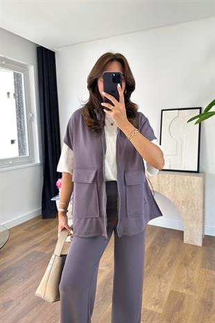 Aplesa Lila Fermuarlı Sweat-Pantolon Modal Takım