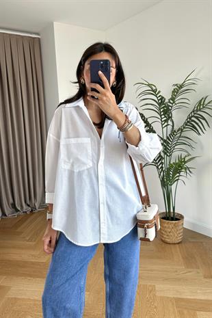 Selly Beyaz Kare Desenli Gömlek