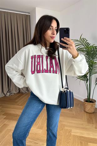 Malibu Baskılı Beyaz  Sweatshirt