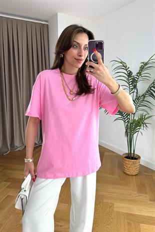 ZR Nelsi Pembe Bisiklet Yaka Tişört