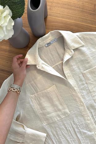 ZR Ekru Cep Detaylı Gömlek