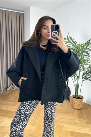 Siyah Kaşe Oversize Ceket