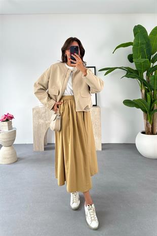 Edena Camel Beli Lastikli Etek