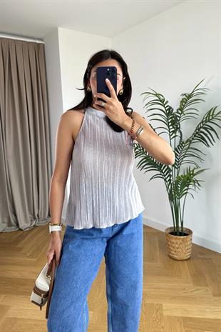 Reas Lila Halter Yaka Bluz