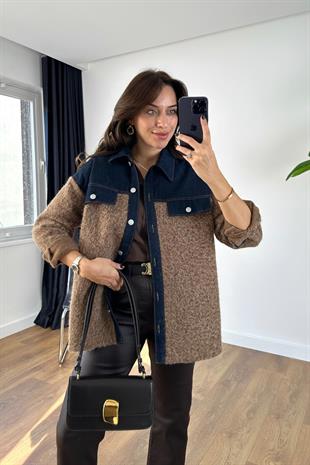 Monla Vizon Lacivert Denim Yaka Detaylı Buklet Ceket