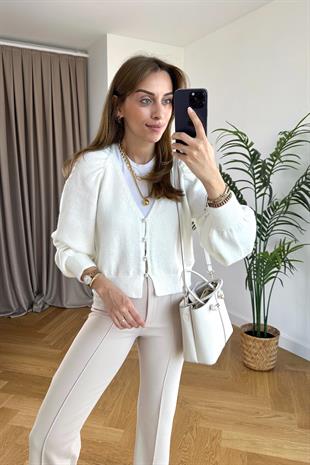 Pearl İnci Düğme Detaylı Çelik Hırka