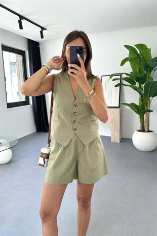 Leisa Olive Yelek Şort Takım