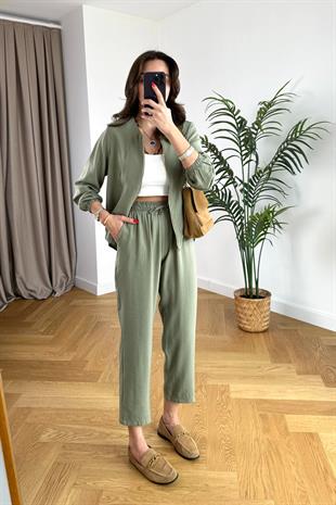Chelsy Olive Fermuarlı Takım