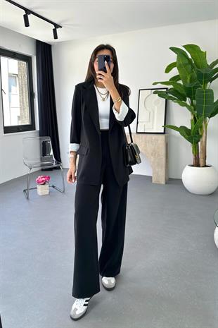 Dosy Siyah Blazer Ceket Palazzo Pantolon Takım