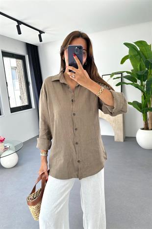 Sasha Kahve Keten Gömlek