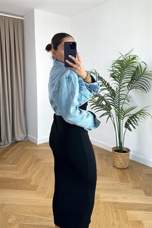 Mavi Cep Detaylı Crop Denim Ceket