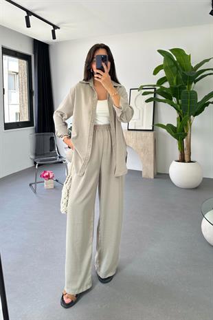 Garnie Mint Yeşili Keten Gömlek Pantolon Takım