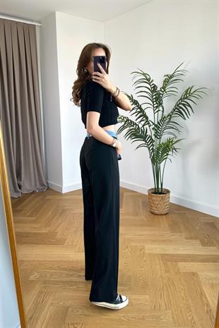 Paqo Beli Jean Detaylı Siyah Pantolon